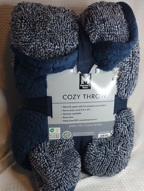 Member's Mark Cozy Throw - Navy & Heather Gray Reversible